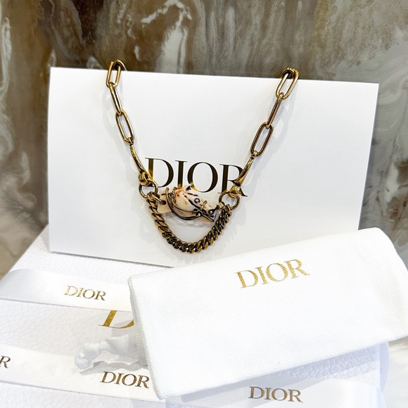 Christian DIOR Diorodeo Horse Chain Antiqued Gold Collar Necklace - Picture 3 of 9